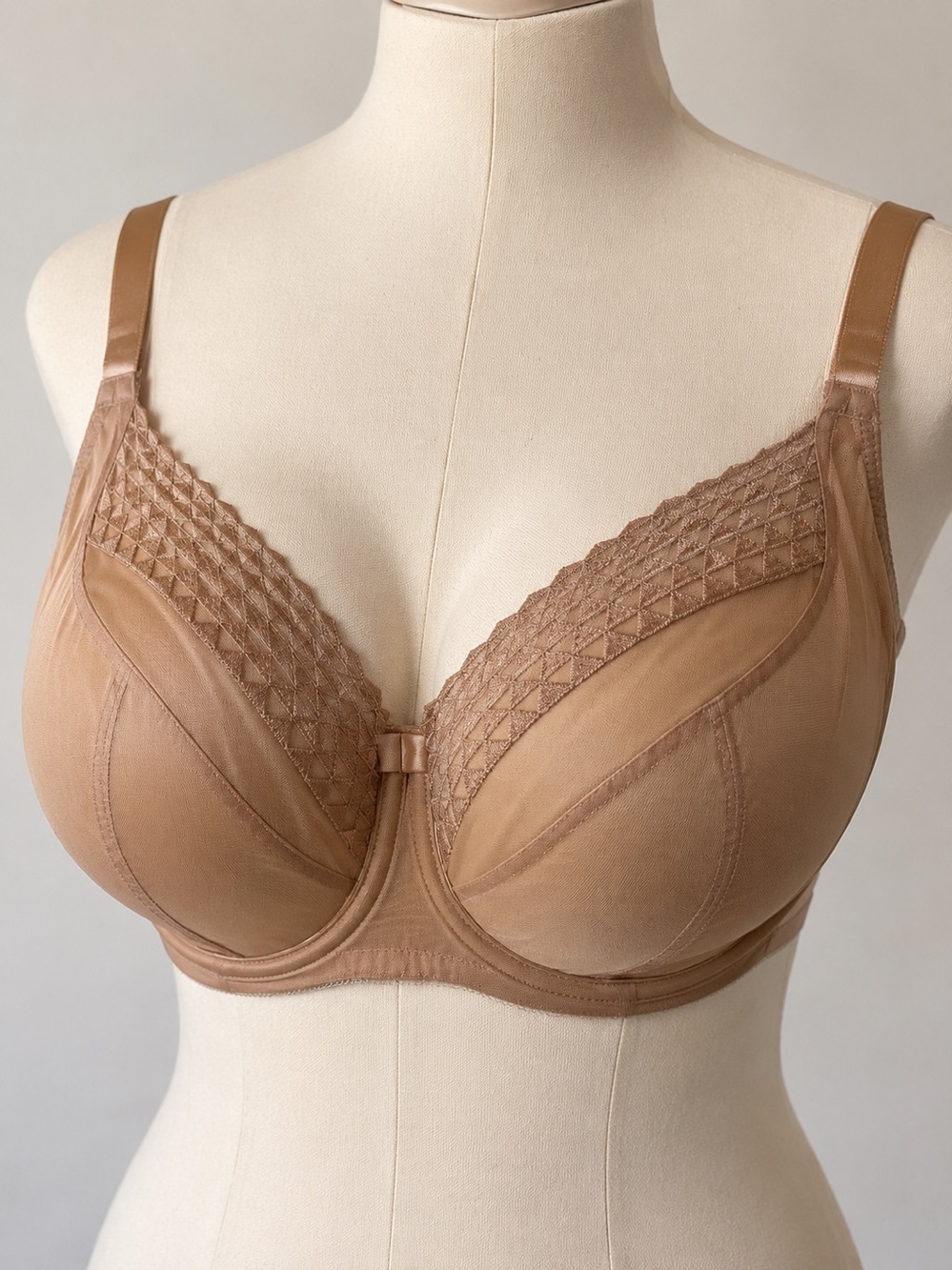 Cleo Bra 32 J Tan‎ Beige Brown Lace NWT
